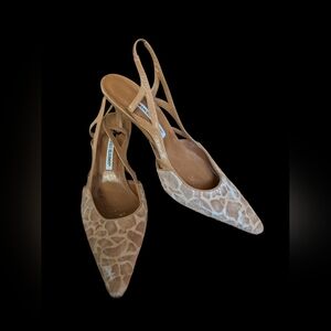 MANOLO BLAHNIK Pony Hair Pumps 41 11  Brown Leopard Cut Out Heels Shoes M